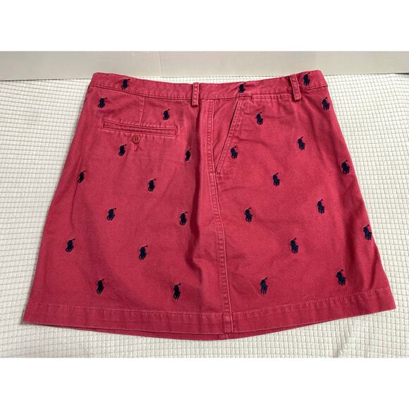 Ralph Lauren Vintage Red Skirt Size 6 Navy Blue Pony Print Pre-owned Made in USA - Picture 1 of 6